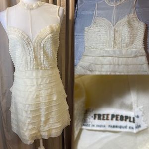 Free People ivory cocktail ruffle dress sz 6